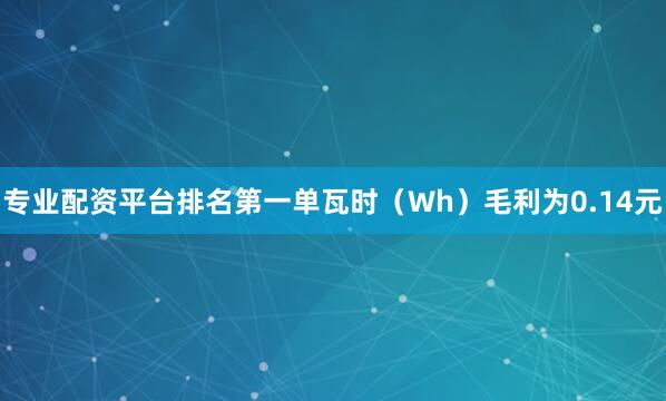 专业配资平台排名第一单瓦时（Wh）毛利为0.14元